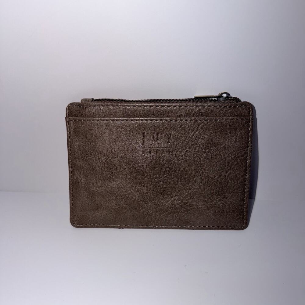 Joy Susan Slim Distressed Vegan Leather Card Holder & Zipper Wallet Mushroom